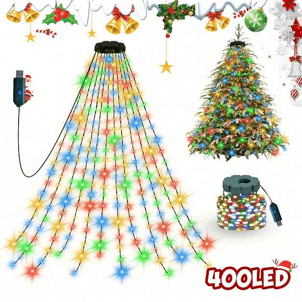 TEMU 1 balení vánočních světel ve tvaru vodopádu na , 400/220 LED teplá bílá pohádková světla, USB napájená vnitřní závěsná světla na svátky, 8