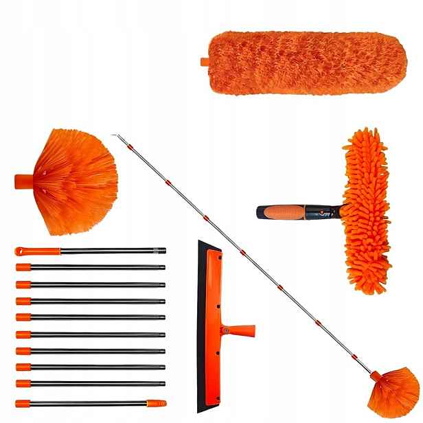 Teleskopický Mop Se 4 Čisticími Hlavicemi Pro Vysoké Stropy, Oranžový