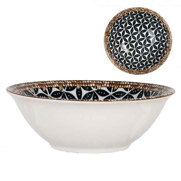 Bílá keramická miska s černým vzorem Mibbo - Ø 15*5 cm / 350 ml Clayre & Eef