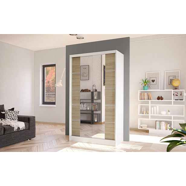 Elegantní šatní skříň ARINI 5 - šířka 100 cm, bílá / dub sonoma