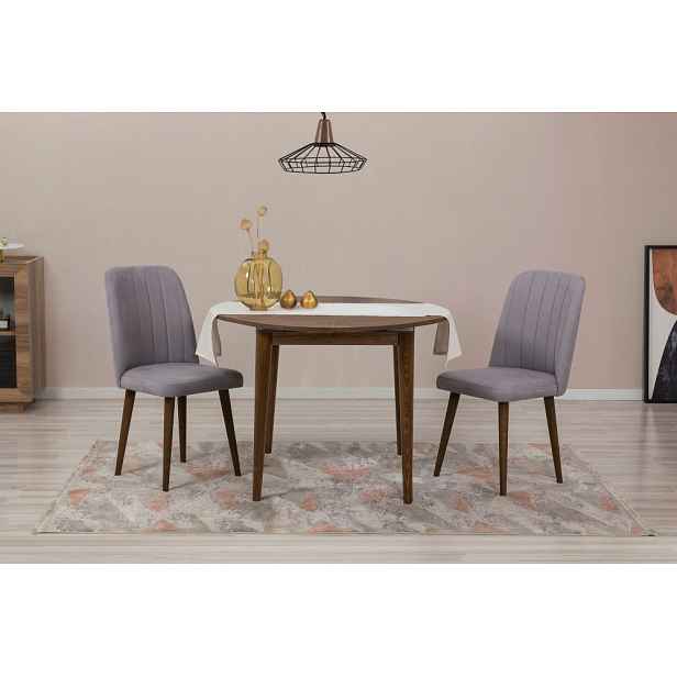 Jídelní set s rozkládacím stolem a židlemi (3 kusy) Vina 0701 - Walnut, Grey