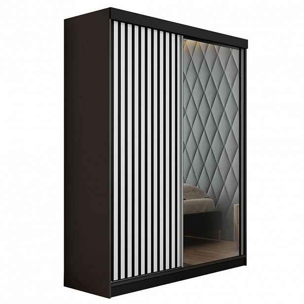 Kier Furniture POSUVNÁ ŠATNÍ SKŘÍŇ MALANI - Grafitová & Bílá 138x205x59 cm