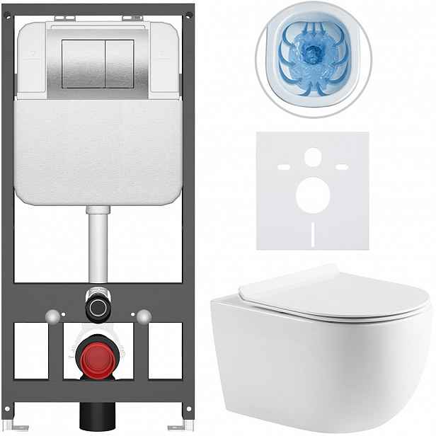 Kompletní WC set Basic/Felci - bílá lesklá - WC tlačítko Maxio/Stříbrná - závěsné - předstěnová instalace - 53x37 cm