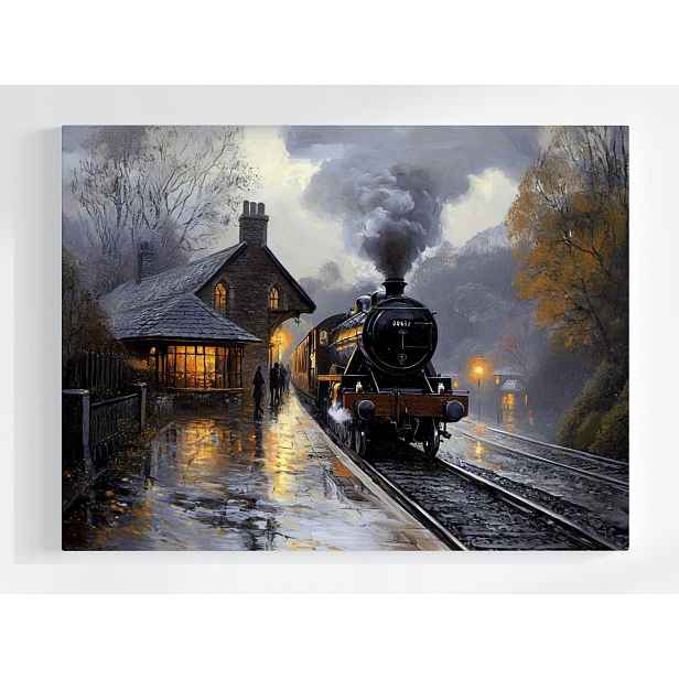 Obraz Na Plátně Canvas Vlak Parovoz Lokomotiva Železniční Stanice Peron 80x60
