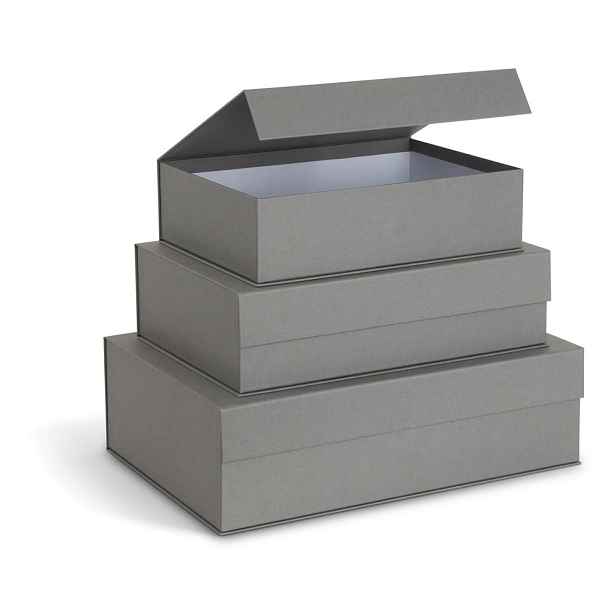 Šedé kartonové úložné boxy v sadě 3 ks s víkem 42,5x29,5x13 cm Kian Paper Laminate – Bigso