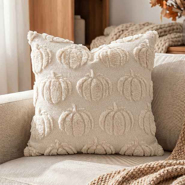 TEMU 1ks JHUA Podzimní 3D Jacquardový Polštářový Povlak s Dýní - Texturovaný Plyšový Povlak na Polštář v Hořce Oranžové Barvě Vhodný pro Venkovskou