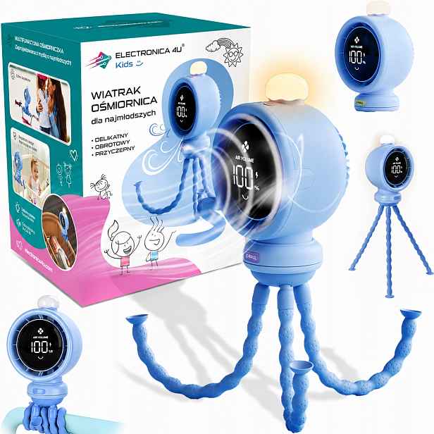 Větráček ventilátor do kočárku dětské postýlky chlazení s Led lampičkou