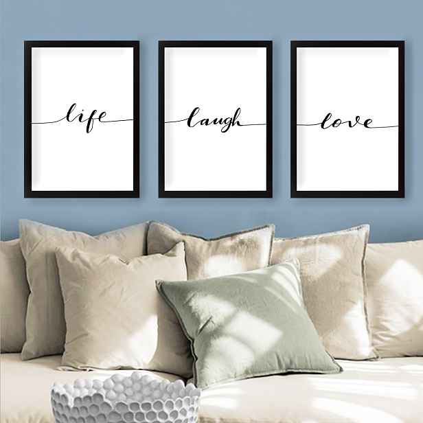 Hanah Home Sada obrazů Life Laugh Love 3 ks 24x29 cm