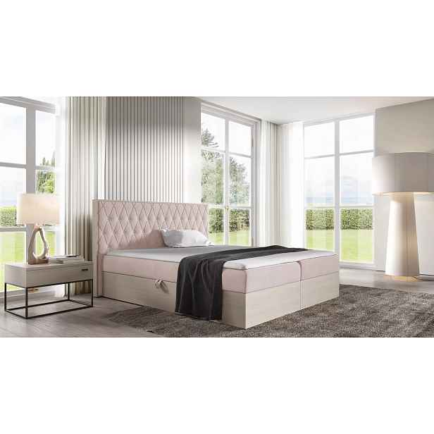 Manželská postel 140x220 CHANTELLE 6 - nordic teak / růžová + topper ZDARMA