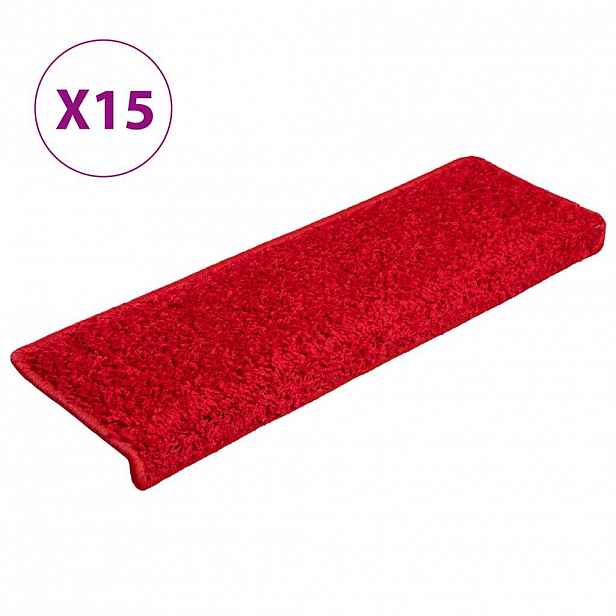 vidaXL Schodové rohože 15 ks 65 x 21 x 4 cm červené s obdélníkovým okrajem