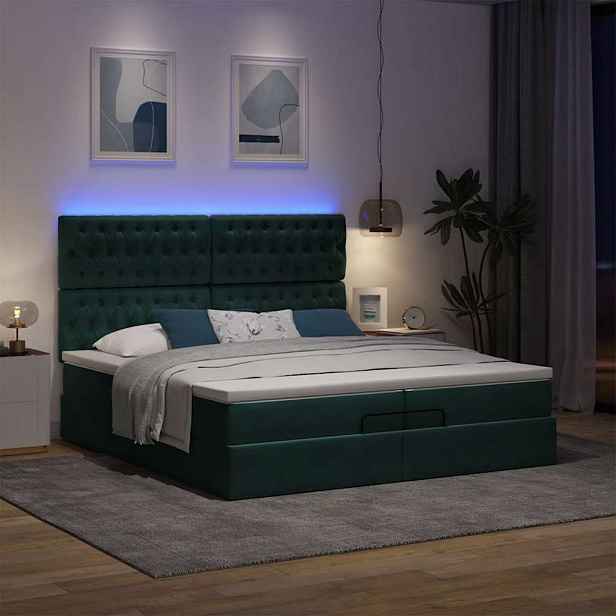 vidaXL Osmanský rám postele s matrací tmavě zelená 200x200cm samet