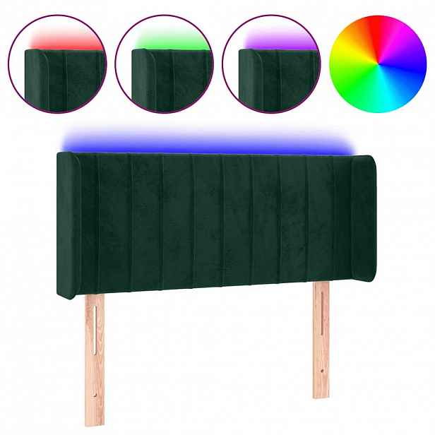 vidaXL Čelo postele s LED tmavě zelené 93 x 16 x 78/88 cm samet