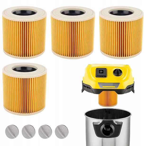 4x Filtr Do Vysavače Karcher WD3 WD2 3.200 MV2 MV3 SE4001 KWD3 Se Síťkou