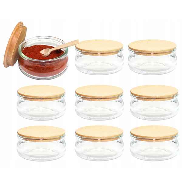 9 x Nádoby na koření, sklenice na koření 210 ml s víkem lžička