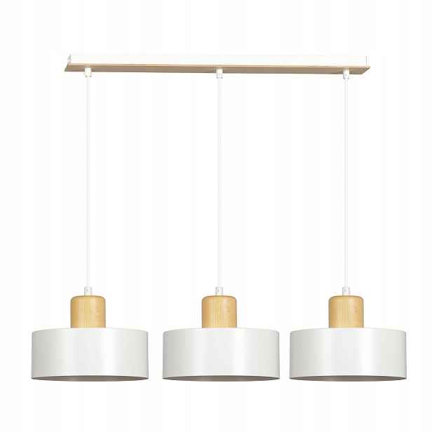 Emibig Lustr Torin 3xE27 Bílý/Dřevo, stmívatelný, 80 x 25 cm