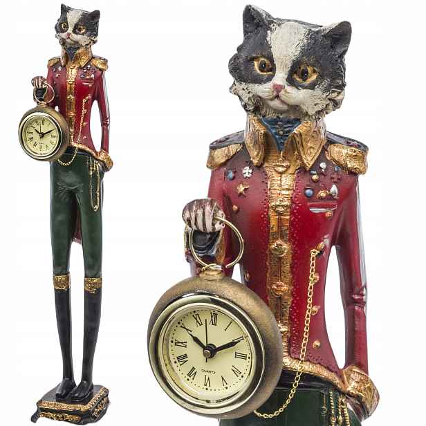Hodiny Figurka Pierrot Kočka s hodinkami
