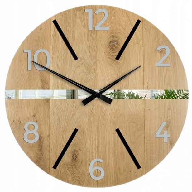 Nástěnné hodiny Dubový akrylový Aksel Wood Pas Zrcadlo 60 cm Kulatý