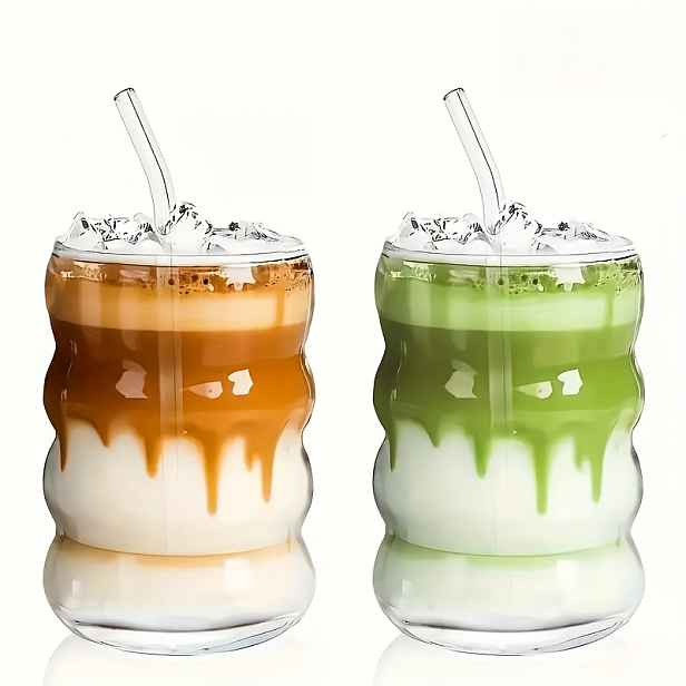 TEMU Módní roztomilý skleněný hrnek ve tvaru housenky, hrnek na kávu z borosilikátového skla, hrnek na matcha, retro hrnek s vlnitým tvarem, na