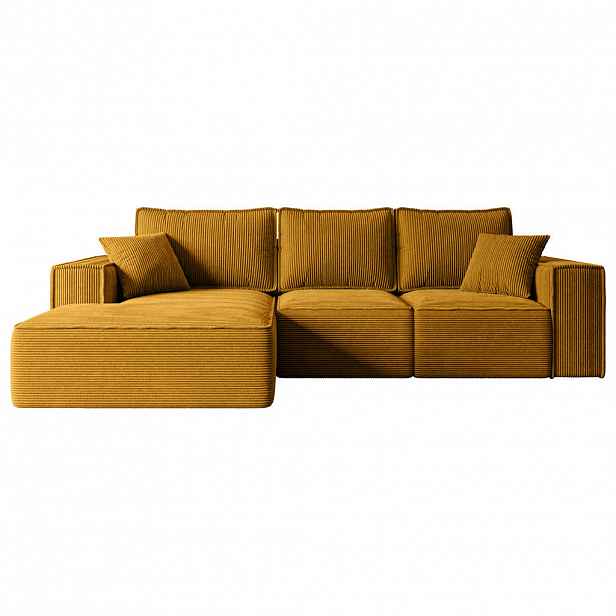 ALTDECOR ROHOVÁ SEDAČKA s funkcí lůžka a úložným prostorem SERRA-L-S – 266 x 161 x 87 cm hořčicově žlutá barva manšestru