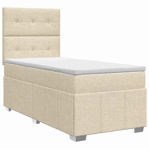 vidaXL Postel boxspring s matrací s čelo Krémová 90 x 200 cm Textil