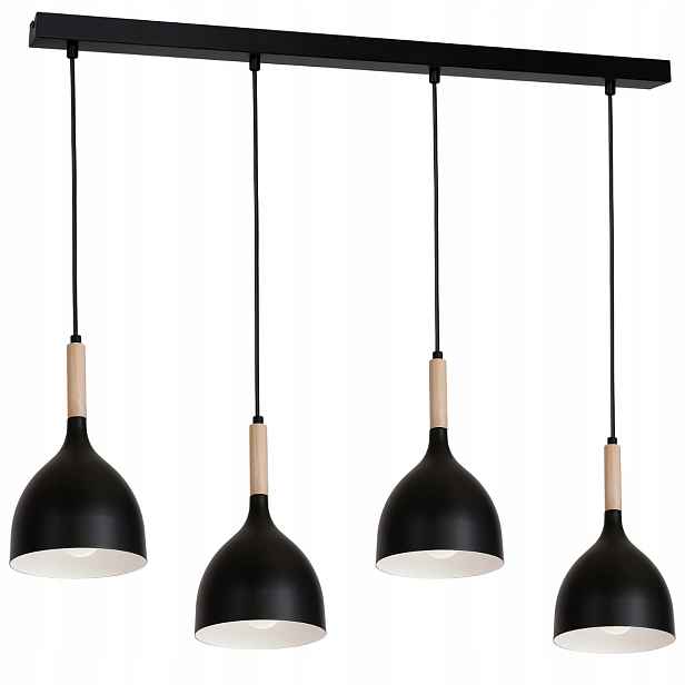 Závěsná lampa dřevěná černá světlé dřevo nad stůl 4 body 102 cm Luminex