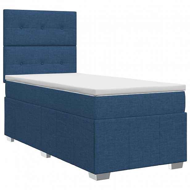 vidaXL Postel boxspring s matrací s čelo Modrá 90 x 200 cm Textil