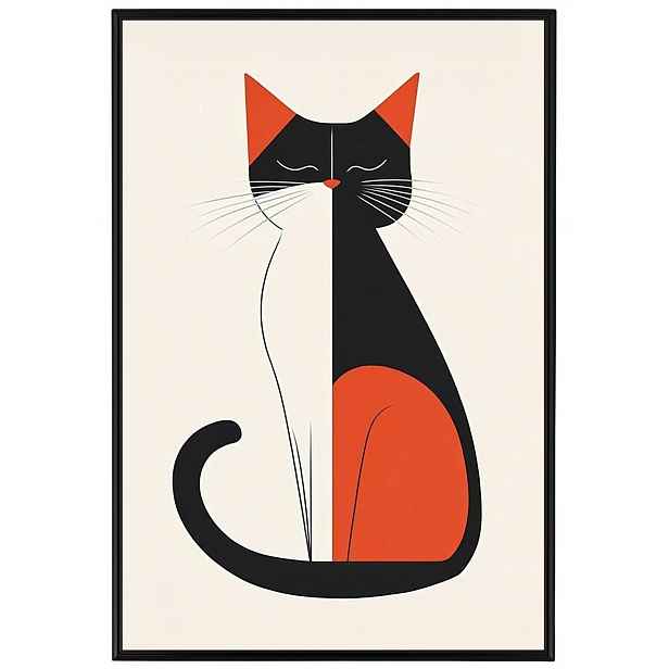 Plakát Rámeček Hliníková Grafika Portrét Kočka Kresba Vintage Retro 40x60