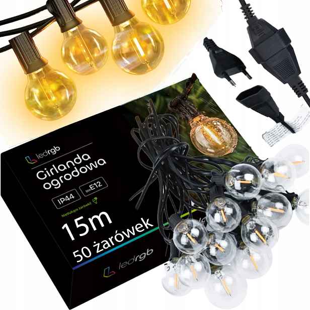 Zahradní světelná girlanda Lampičky Led řetěz 15m 50+1 žárovek vodotěsné