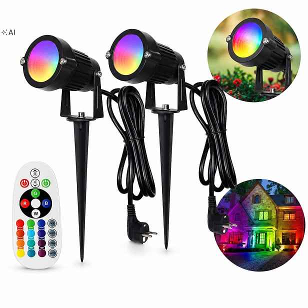 2KS Zahradní Reflektor Zapichovací špíz černý IP65 Led Rgb