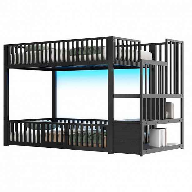 Redom PALANDA 90x200 cm s LED osvětlením, úložným schodištěm a bezpečnostními zábranami, Černá