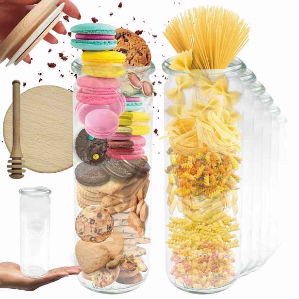 Sklenice Weck 600 ml čaj Cylinder žáruvzdorné dřevěné víko 6 Ks lopatek