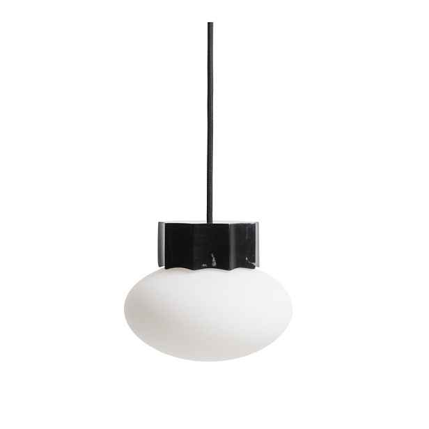 Bílé/černé kovové závěsné svítidlo se skleněným stínidlem ø 15 cm Idela – Kave Home