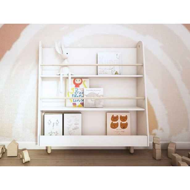 Dětský Montessori regál se 3 prostornými policemi BOOKWORM bílý