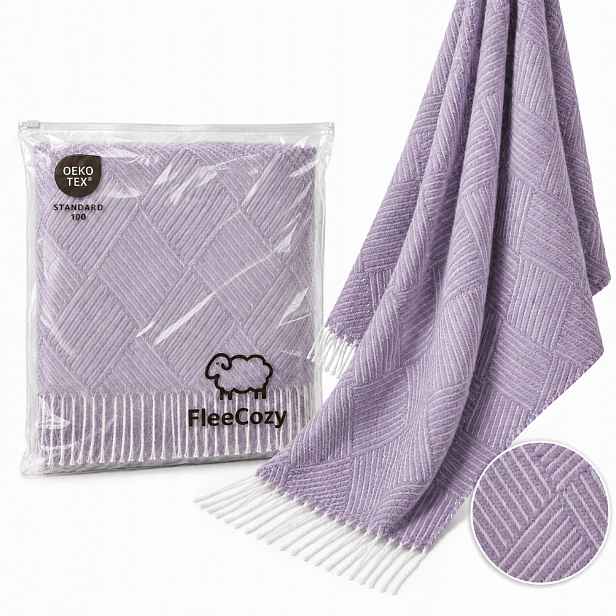 Jasná fialová bavlněná deka 140x200, geometrická, 350 g/m² s třásněmi