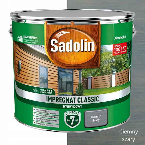 Sadolin Klasická Ochranná A Dekorativní Impregnace Na Strom 9 L, Tmavě Šedá