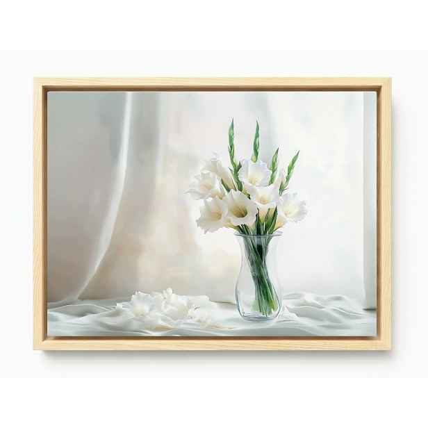 Obraz Rám American Box Květiny Bílé Gladiole Mečíky Váza Natura 80x60