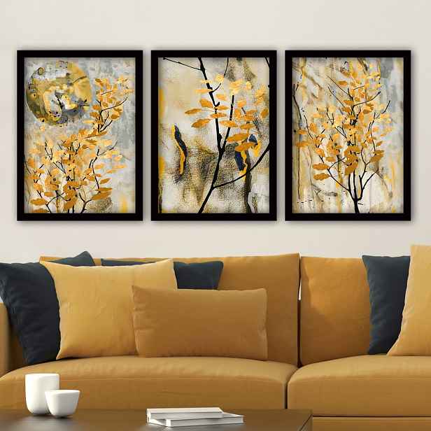 Wallity Sada obrazů Melodia 3 ks 35x45 cm hořčicová