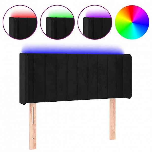 vidaXL Čelo postele s LED černé 103 x 16 x 78/88 cm samet