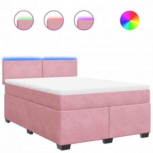 vidaXL Box spring postel s matrací růžová 160x200 cm samet
