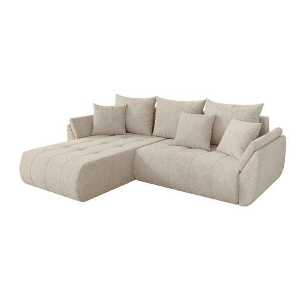 ALTDECOR ROHOVÁ SEDAČKA s funkcí spaní, otoman vlevo TOKO-L 277x194x86 krémová velur