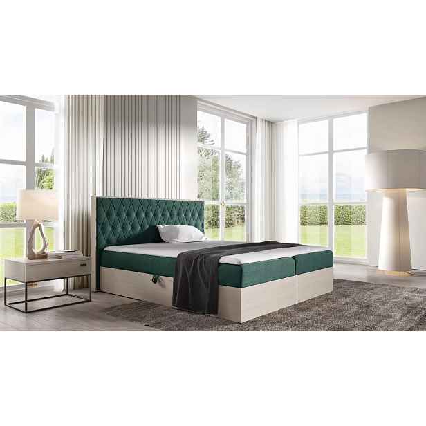 Manželská postel 160x220 CHANTELLE 6 - nordic teak / zelená + topper ZDARMA