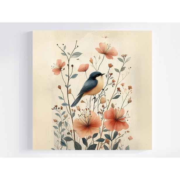 Obraz Na Plátně Obraz Na Plátně Etno Folk Květy Zahrada Pták Retro Vintage 50x50