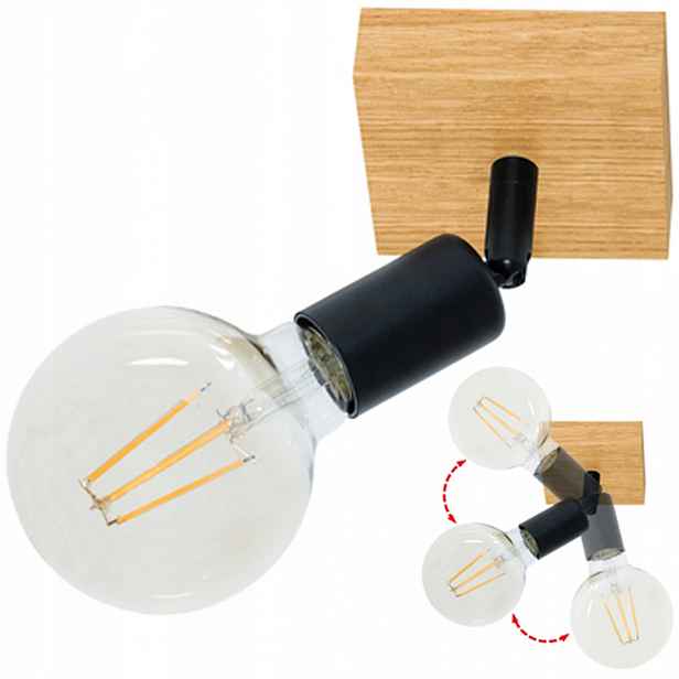 Spotová stropní lampa Dubová 10x10cm E27 Pohyblivá nástěnná černá Led