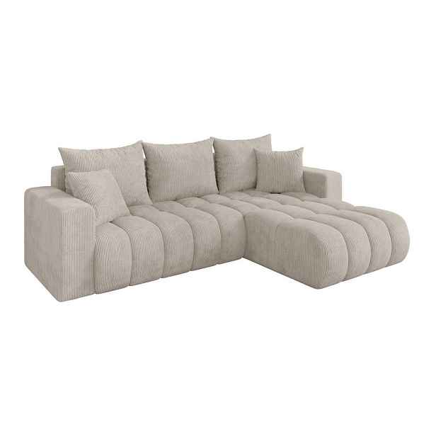 ALTDECOR ROHOVÁ SEDAČKA s funkcí spaní, otoman vpravo MILA-L-v1 277x195x86 krémová manšestr