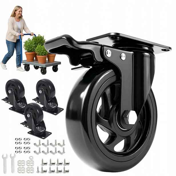 Přepravní Kolečka S Brzdou Velmi Silná 700 Kg 4 Kusů 93 MM Komplet