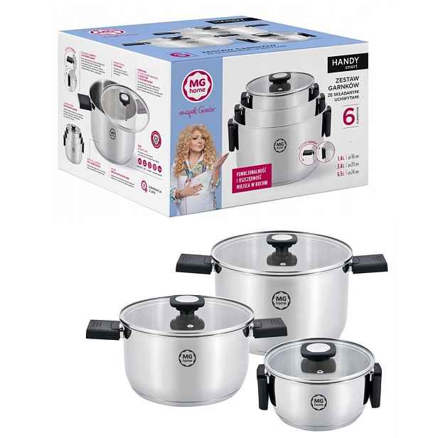 Set Komplet Hrnců Mg Magda Gessler Inox Ocel Skládací Rukojeti Indukce