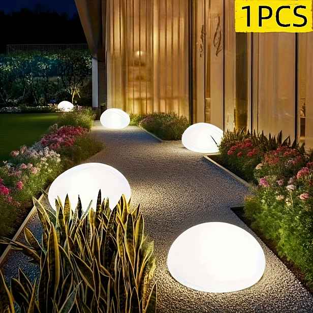 TEMU Solární lampa imitace kamene, vhodná pro vnitřní i venkovní použití, s automatickým spínačem a bez nutnosti kabeláže. Kulové LED ambientní
