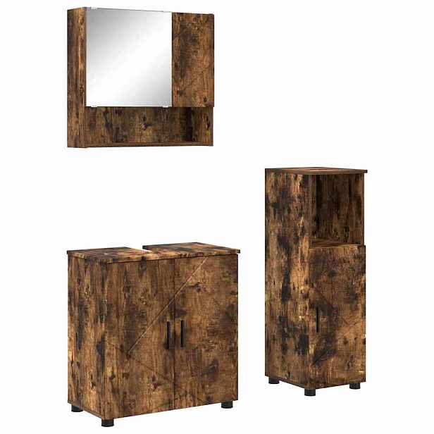 vidaXL Sada koupelnového nábytku 3 ks Kouřový dub 61 x 35 x 64 cm