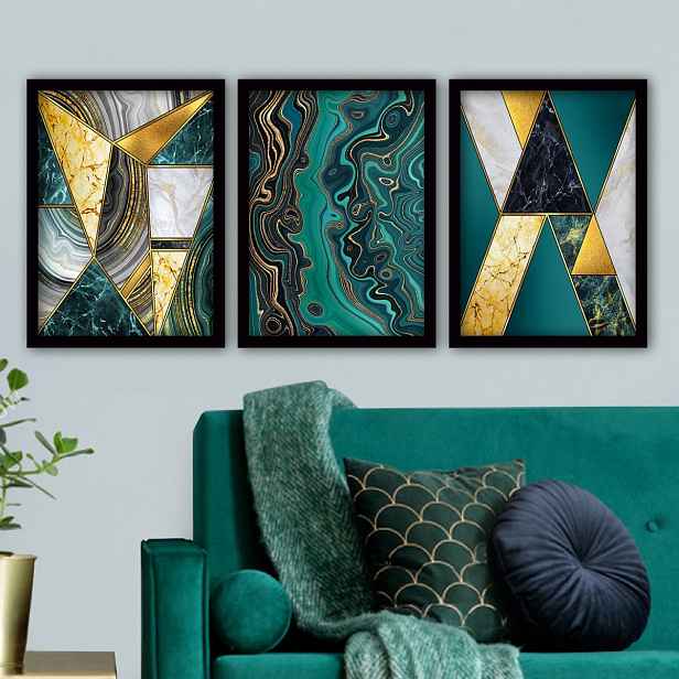 Wallity Sada obrazů Melodia 3 ks 35x45 cm tmavě zelená