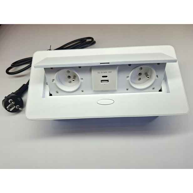 Zásuvkový nábytkový prodlužovací kabel 2x230V+2USB, bílý